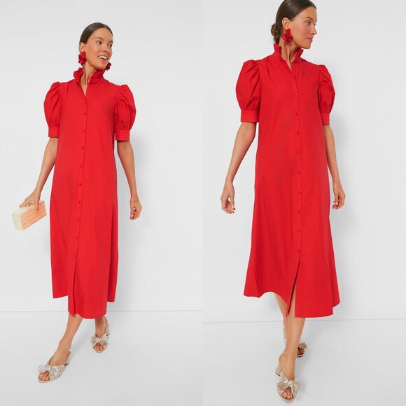 Tuckernuck Dresses & Skirts - Hyacinth House NEW Red Ruffle Collar Louisa Puff Sleeve Cotton Maxi Dress XXL